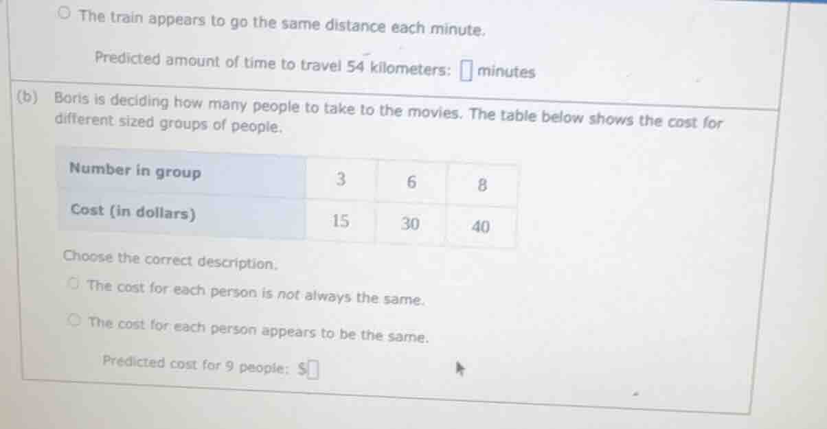 the train appears to go the same distance each minute. predicted amount…