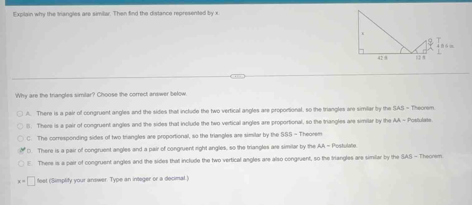 explain why the triangles are similar. then find the distance represent…