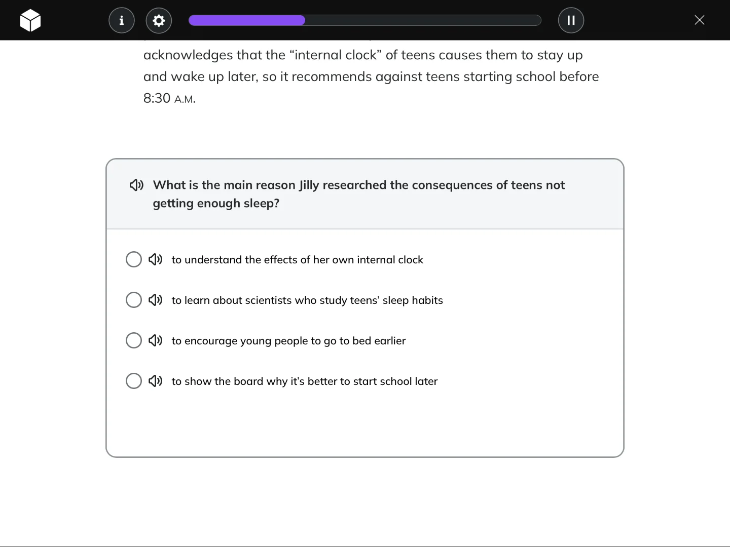 acknowledges that the “internal clock” of teens causes them to stay up …
