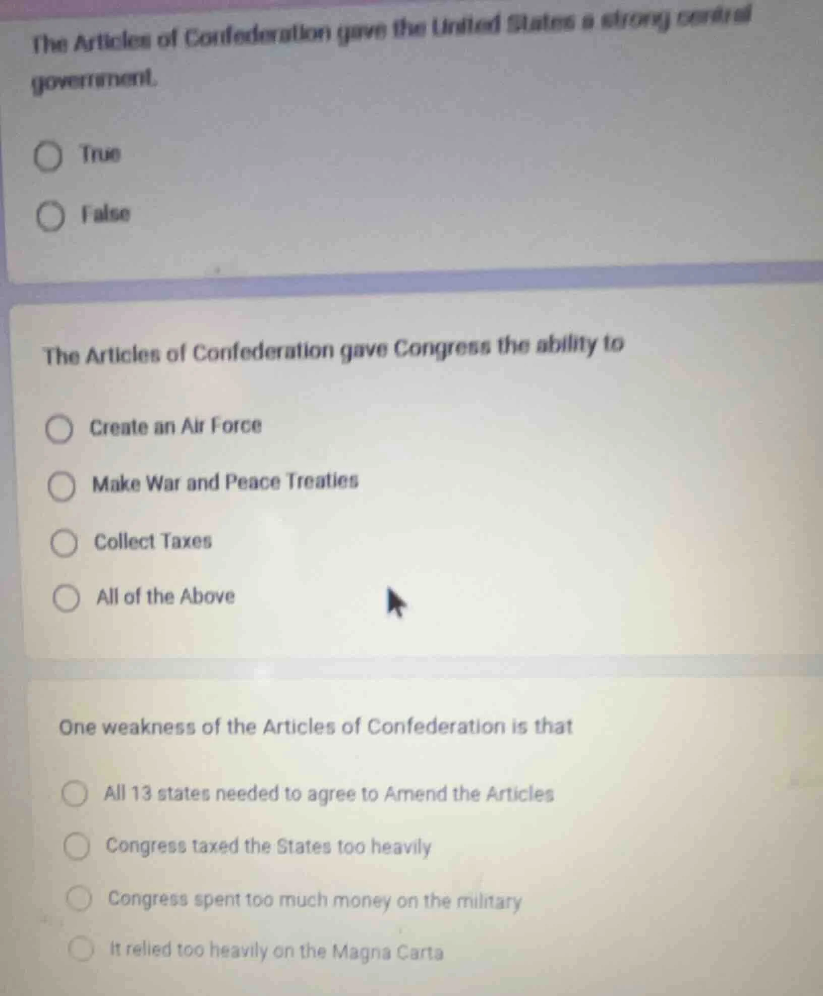 the articles of confederation gave the united states a strong central g…