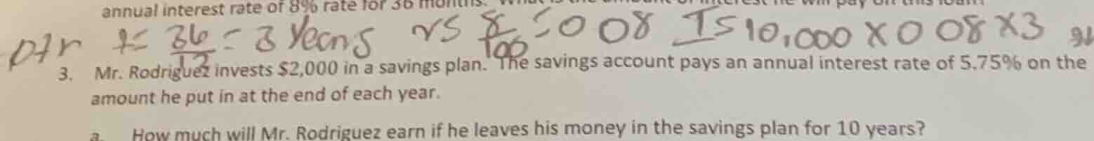 3. mr. rodriguez invests $2,000 in a savings plan. the savings account …