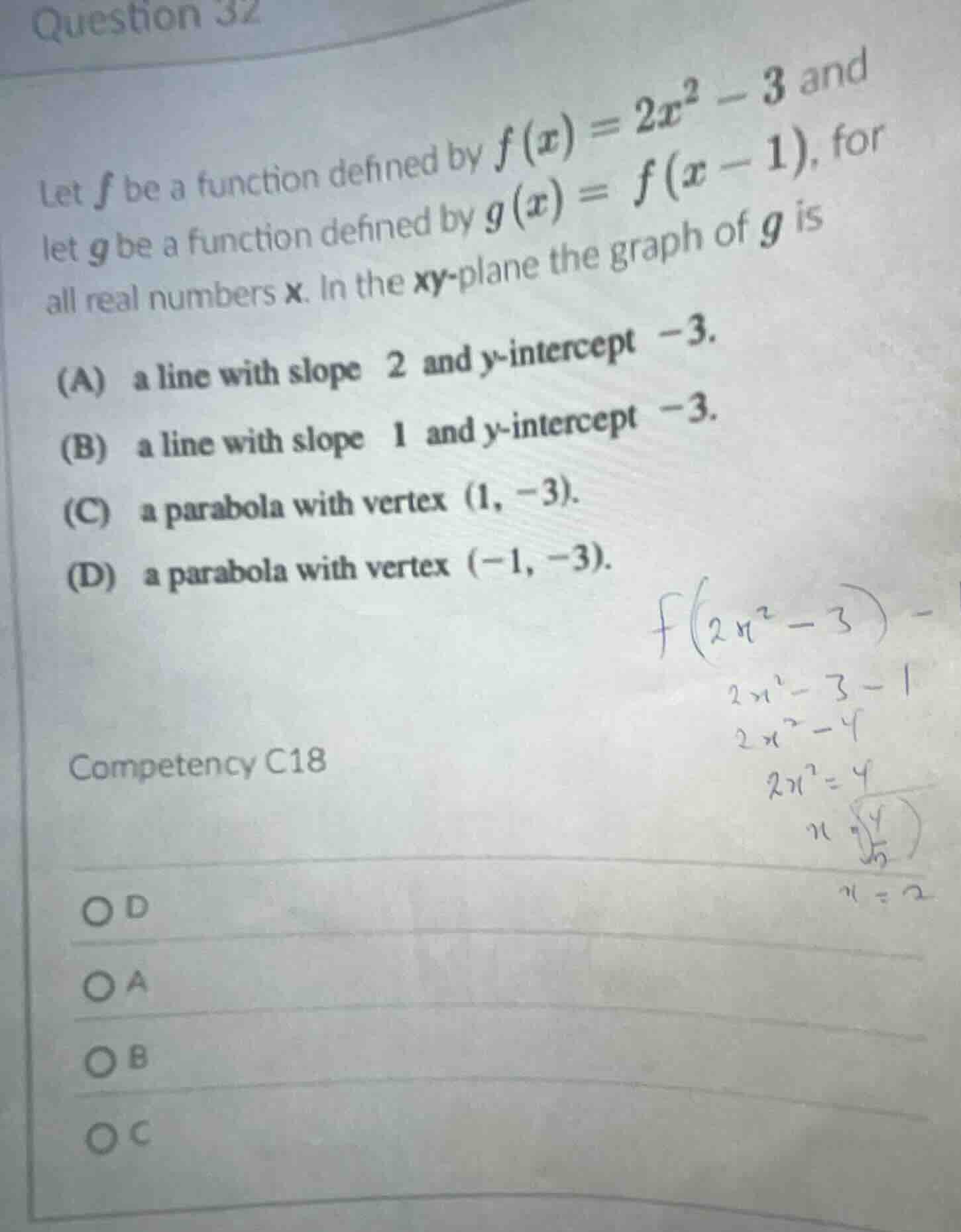 question 32 let ( f ) be a function defined by ( f(x) = 2x^2 - 3 ) and …