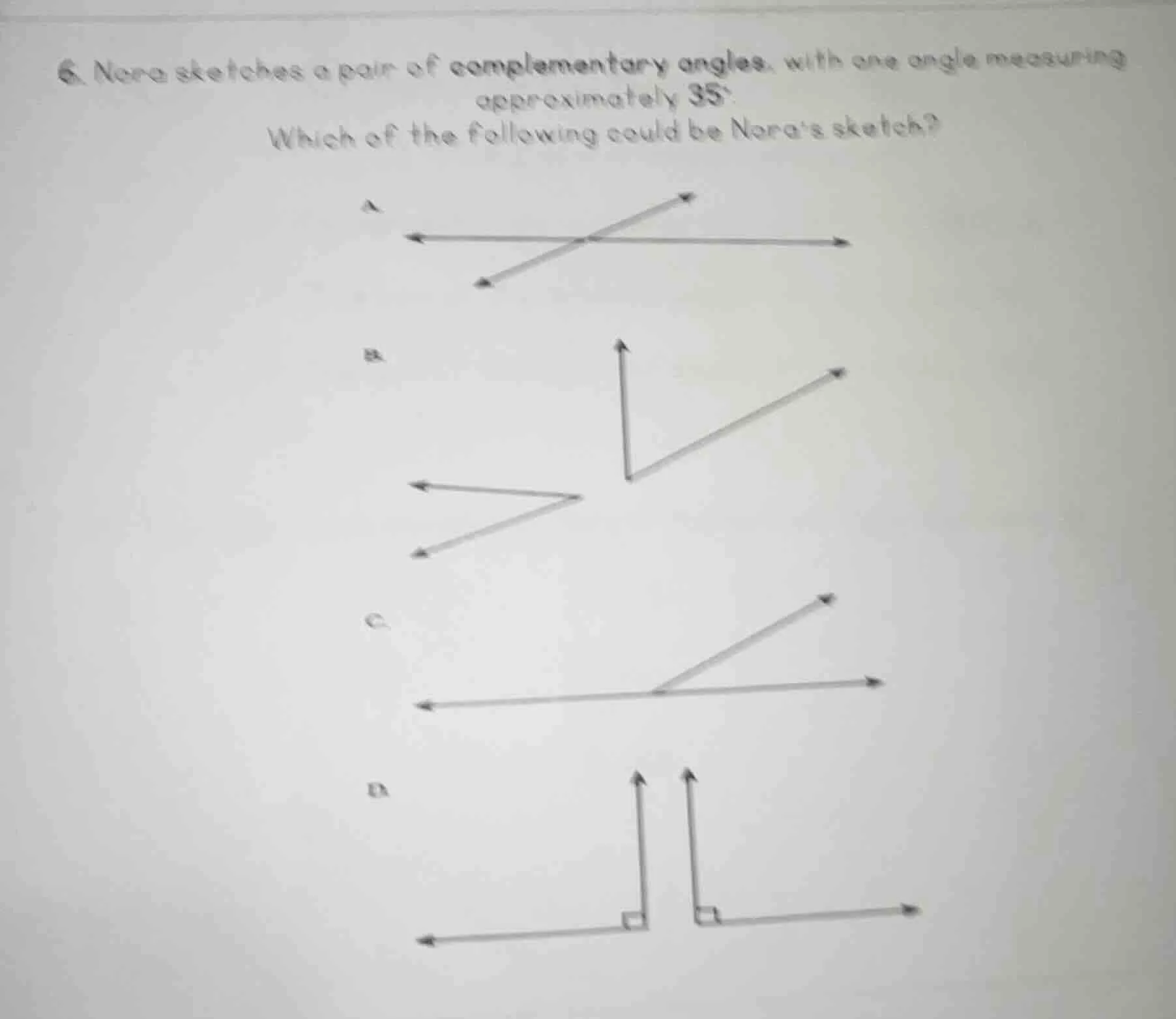 6. nora sketches a pair of complementary angles, with one angle measuri…