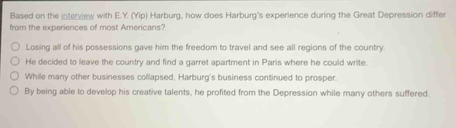 based on the interview with e.y. (yip) harburg, how does harburg’s expe…