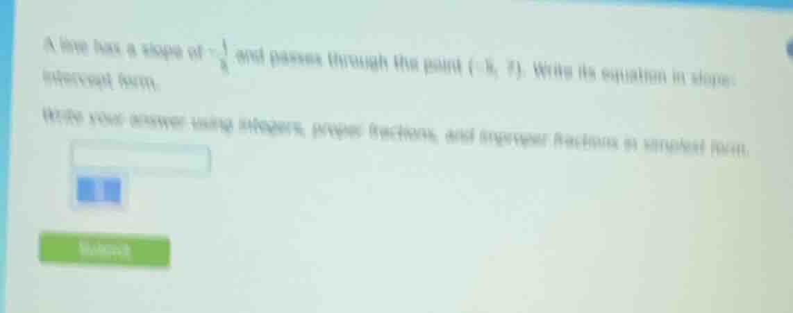 a line has a slope of $-\\frac{1}{8}$ and passes through the point $(-8…