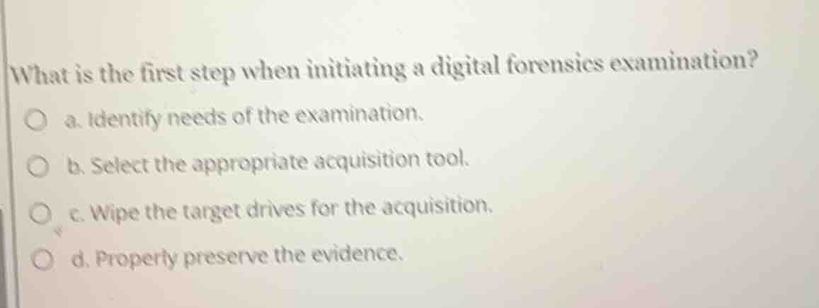 what is the first step when initiating a digital forensics examination?…