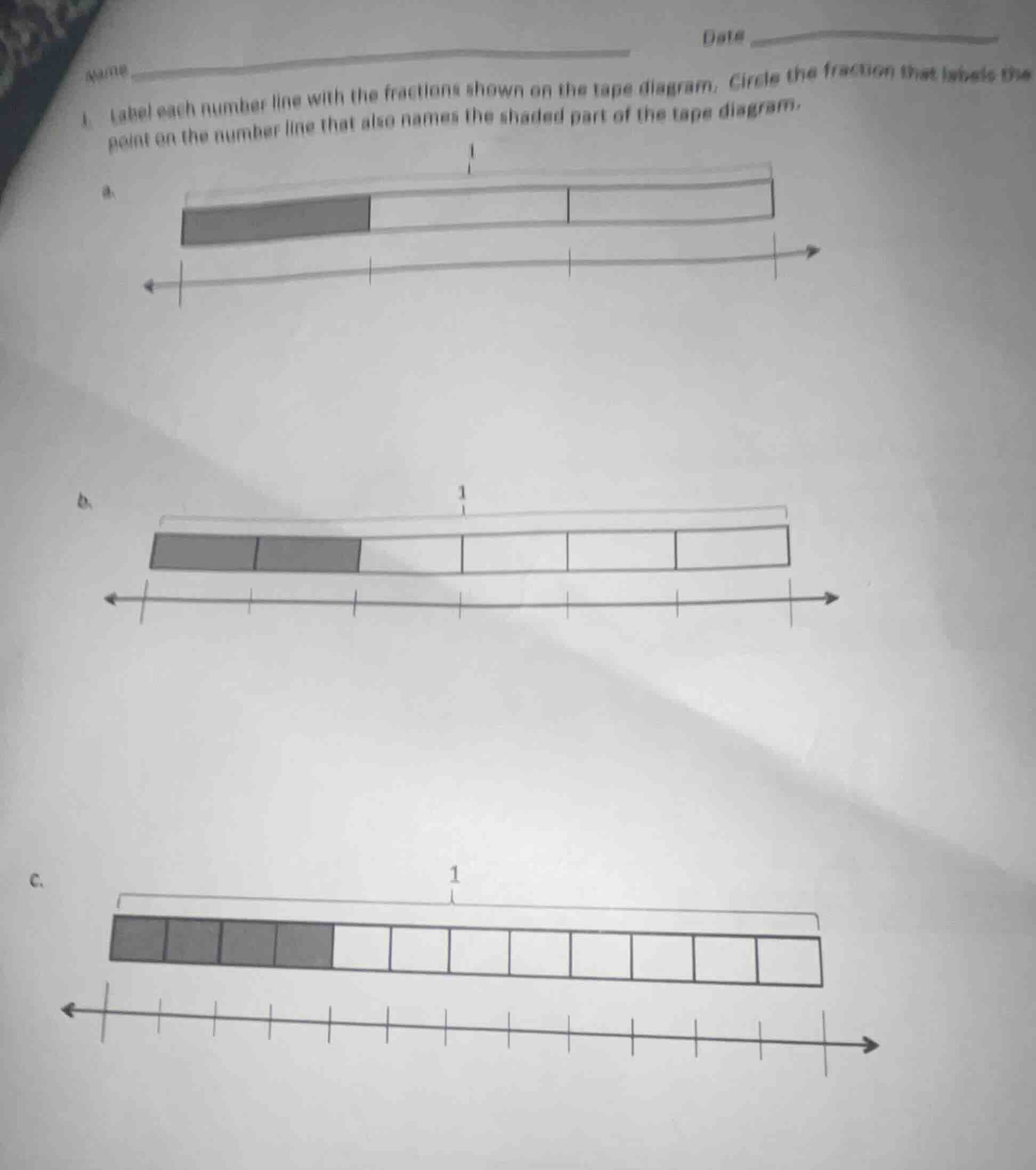name date 1. label each number line with the fractions shown on the tap…