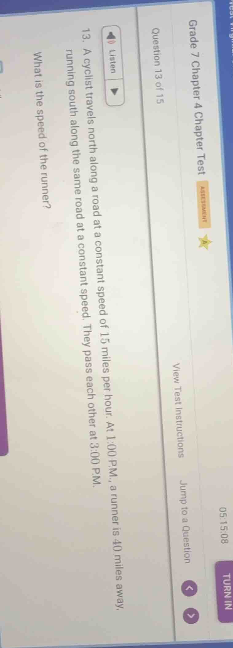 13. a cyclist travels north along a road at a constant speed of 15 mile…