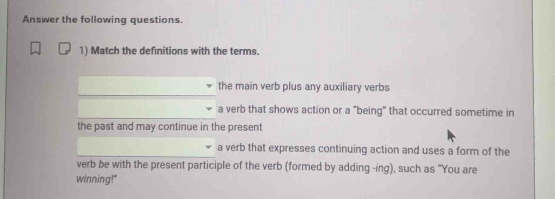 answer the following questions. 1) match the definitions with the terms…