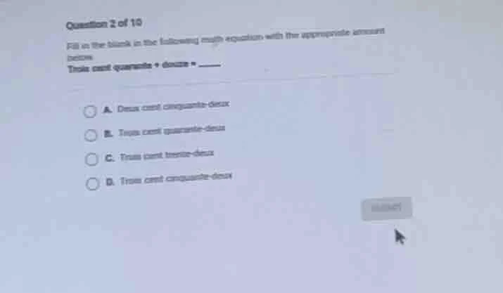 question 2 of 10 fill in the blank in the following math equation with …