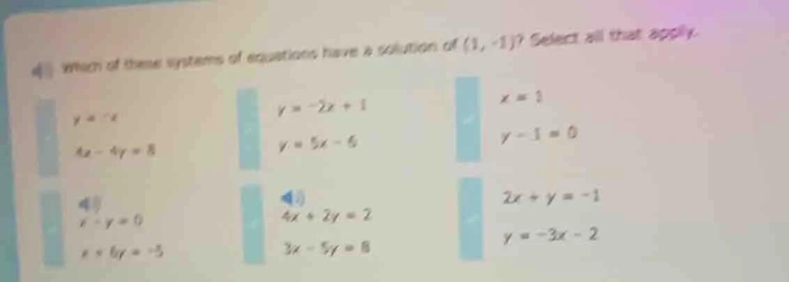 which of these systems of equations have a solution of (1, -1)? select …