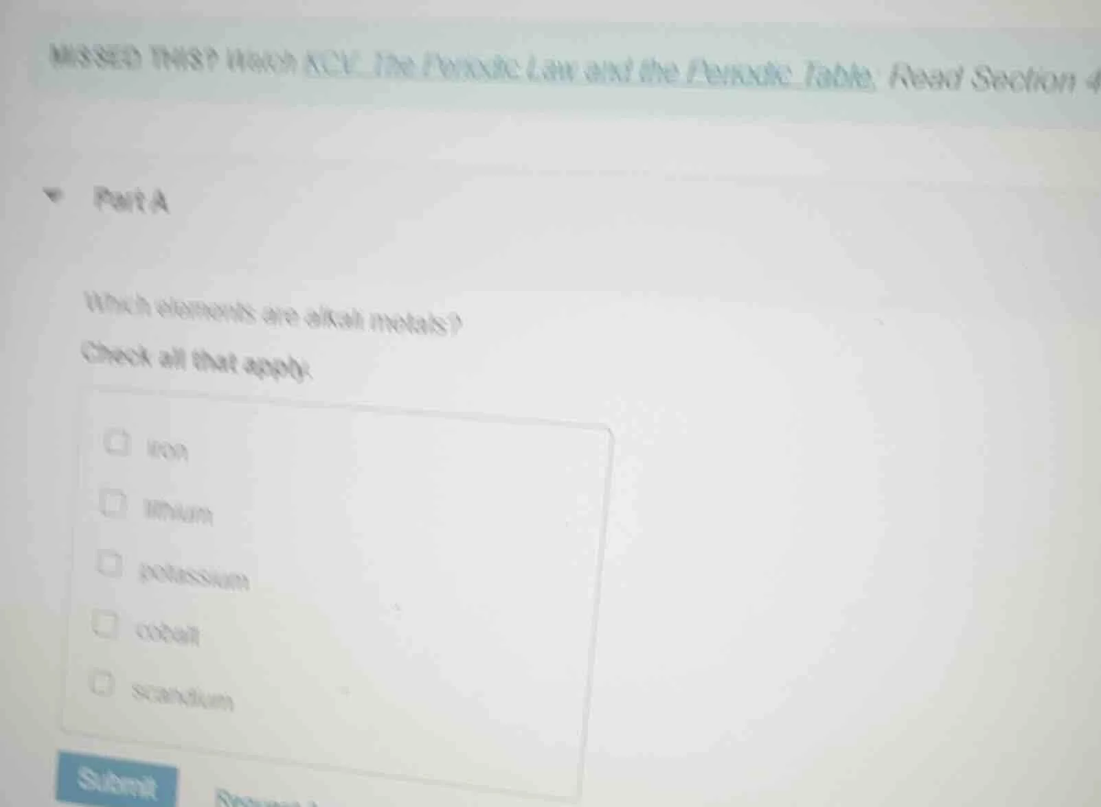 part a which elements are alkali metals? check all that apply: iron lit…