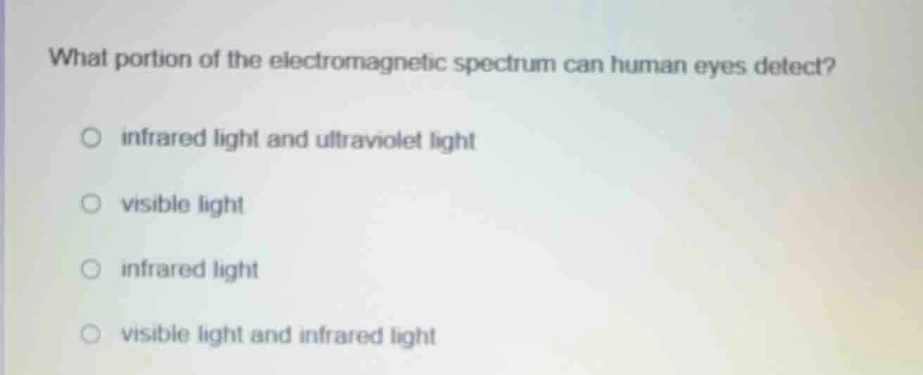 what portion of the electromagnetic spectrum can human eyes detect? inf…