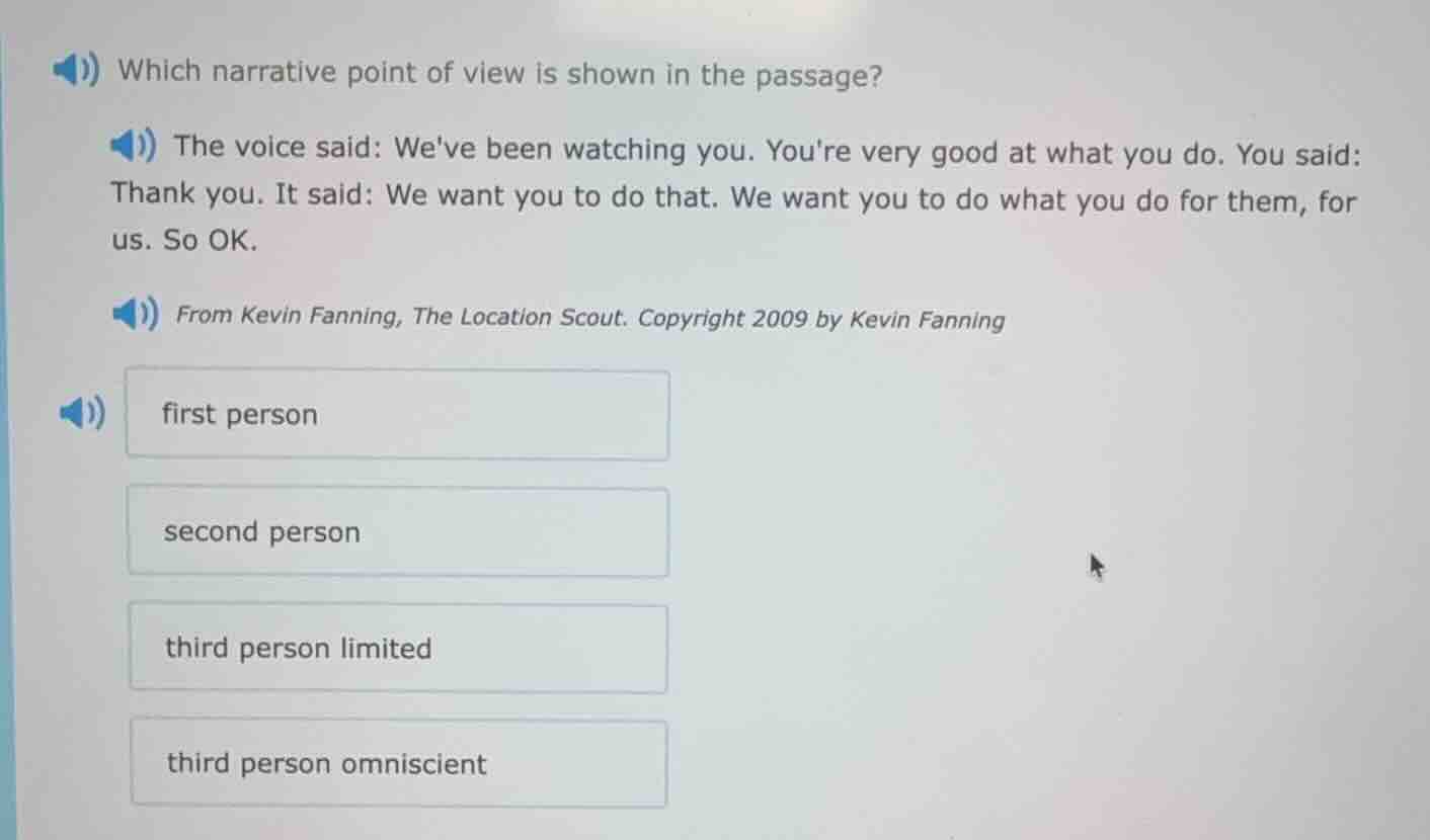 which narrative point of view is shown in the passage? the voice said: …