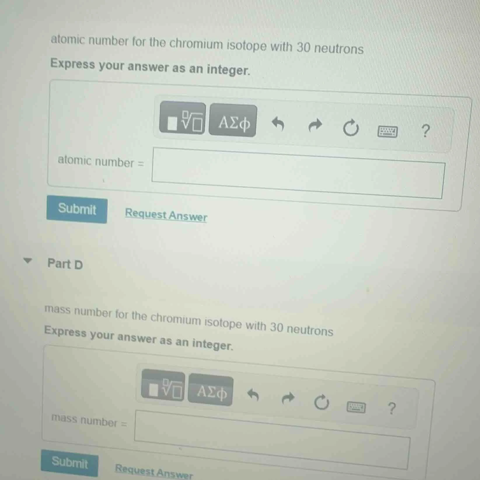 atomic number for the chromium isotope with 30 neutrons express your an…