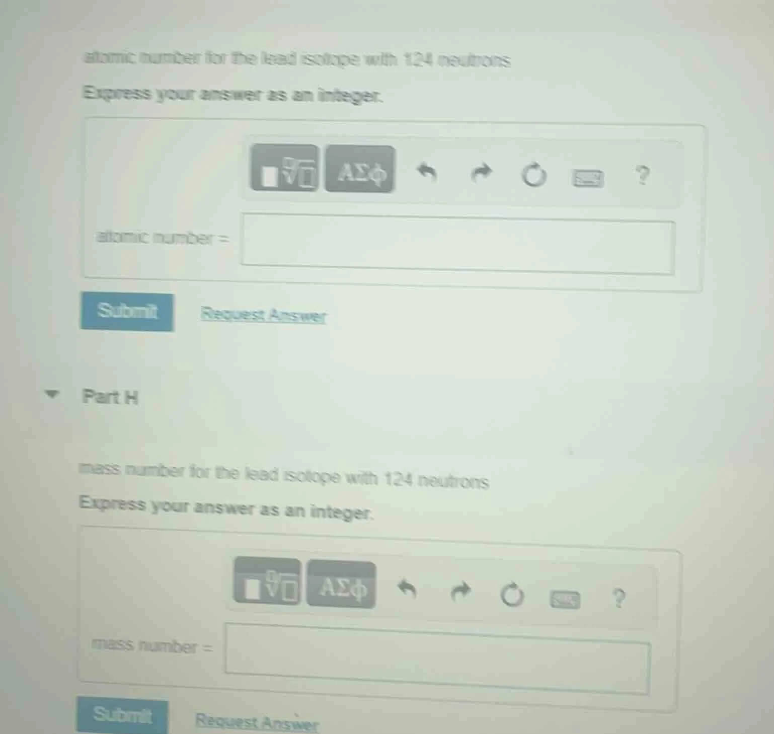 atomic number for the lead isotope with 124 neutrons express your answe…