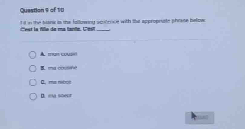 question 9 of 10 fill in the blank in the following sentence with the a…