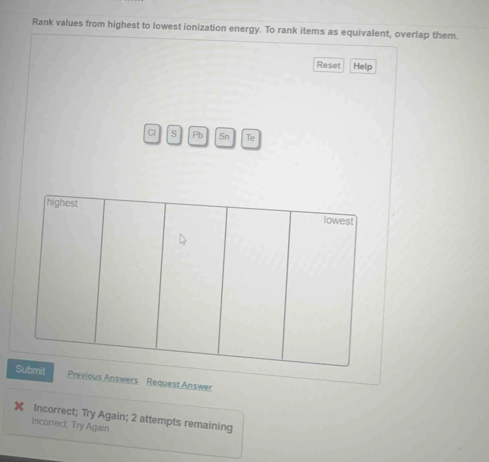 rank values from highest to lowest ionization energy. to rank items as …