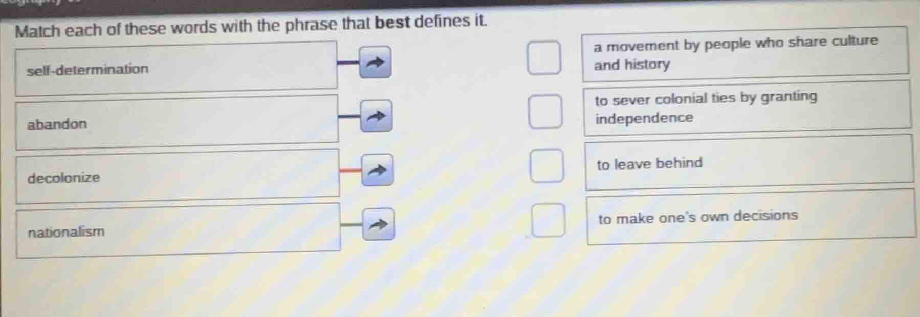 match each of these words with the phrase that best defines it. self - …