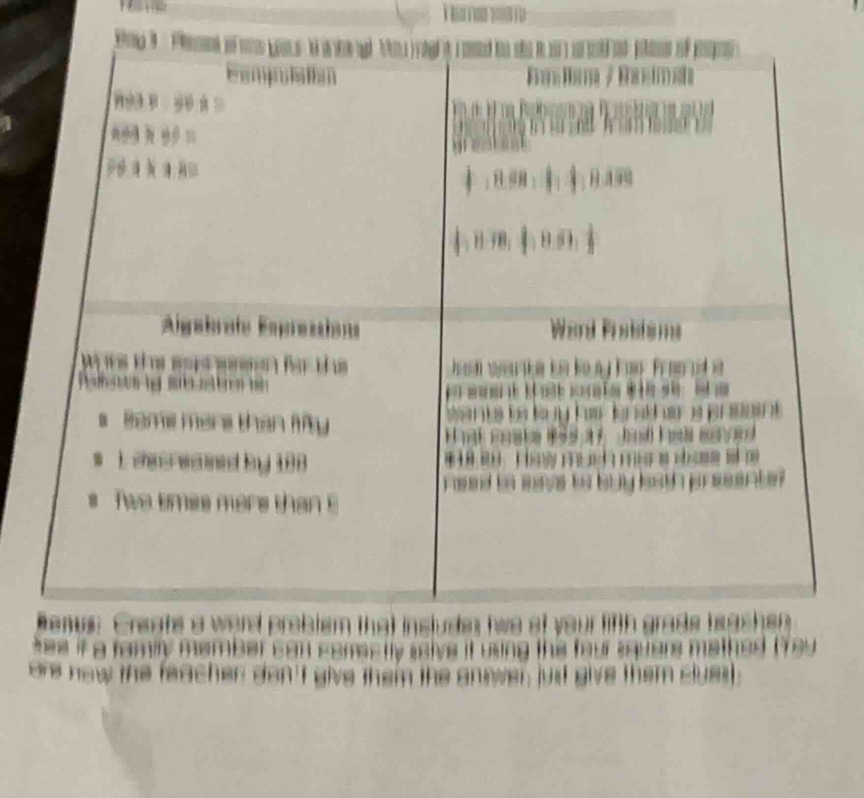 bottom: create a word problem that includes two of your 5th grade learn…