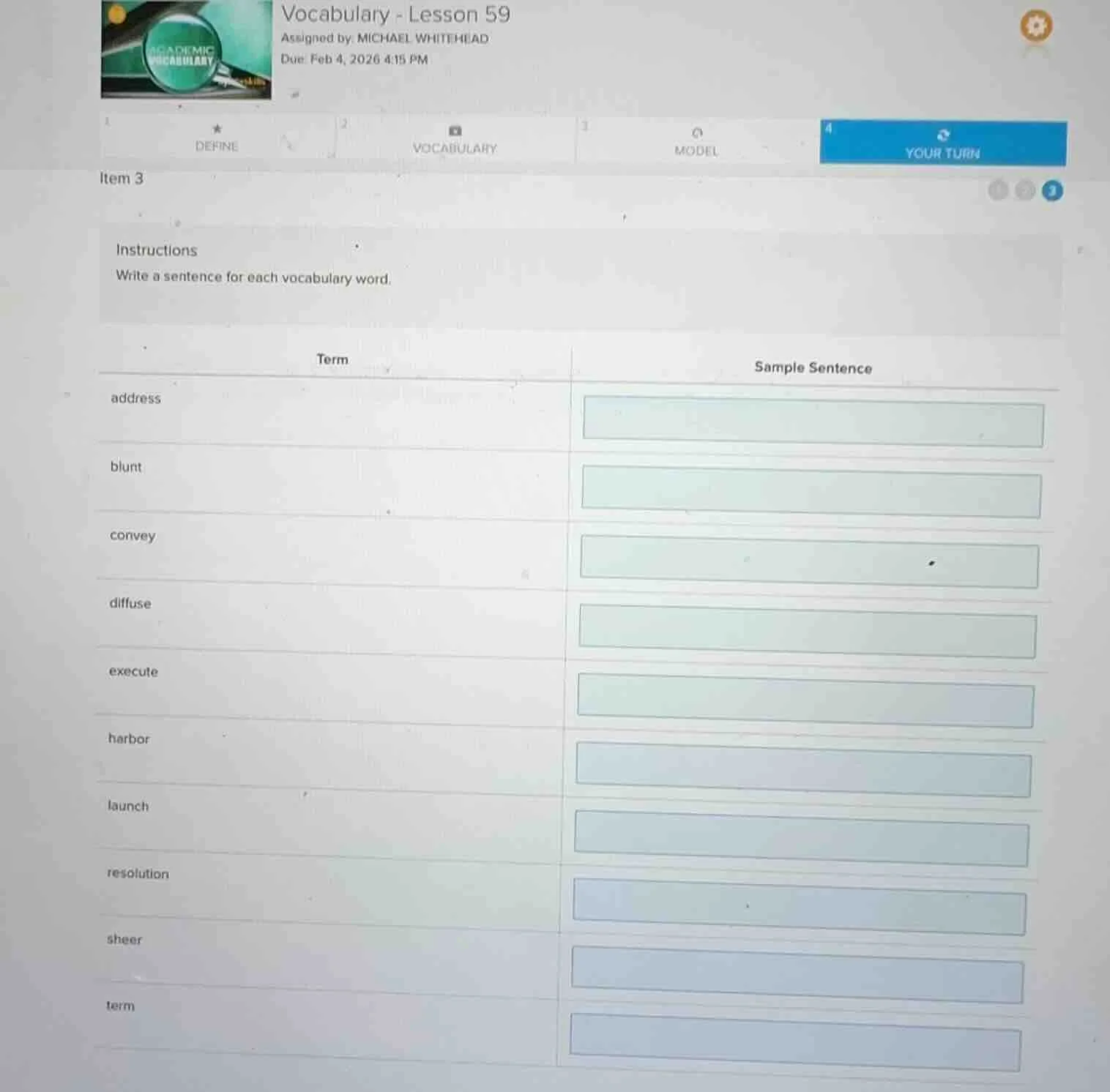 vocabulary - lesson 59 assigned by: michael whithead due: feb 4, 2026 4…