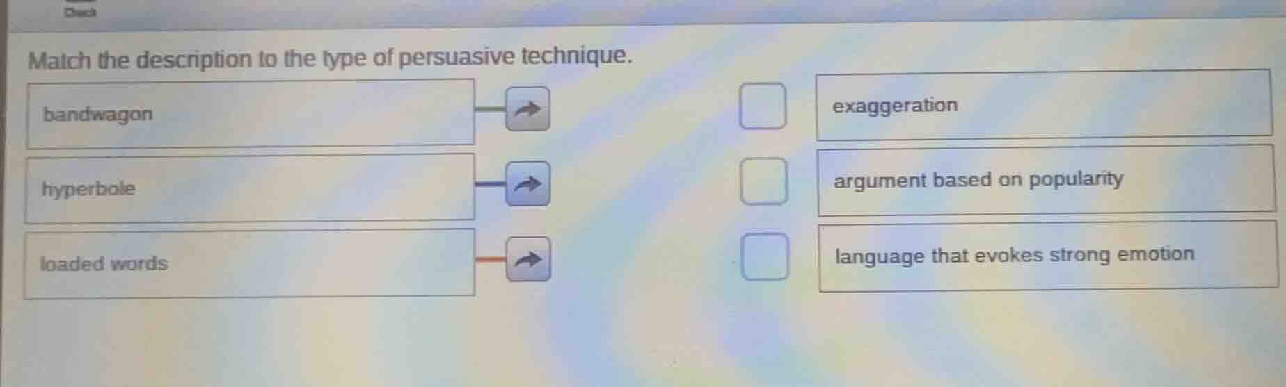 match the description to the type of persuasive technique. bandwagon hy…