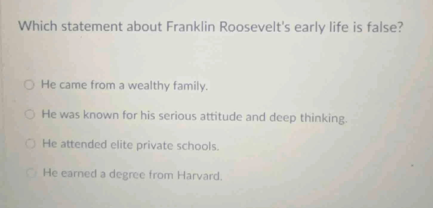 which statement about franklin roosevelts early life is false? he came …