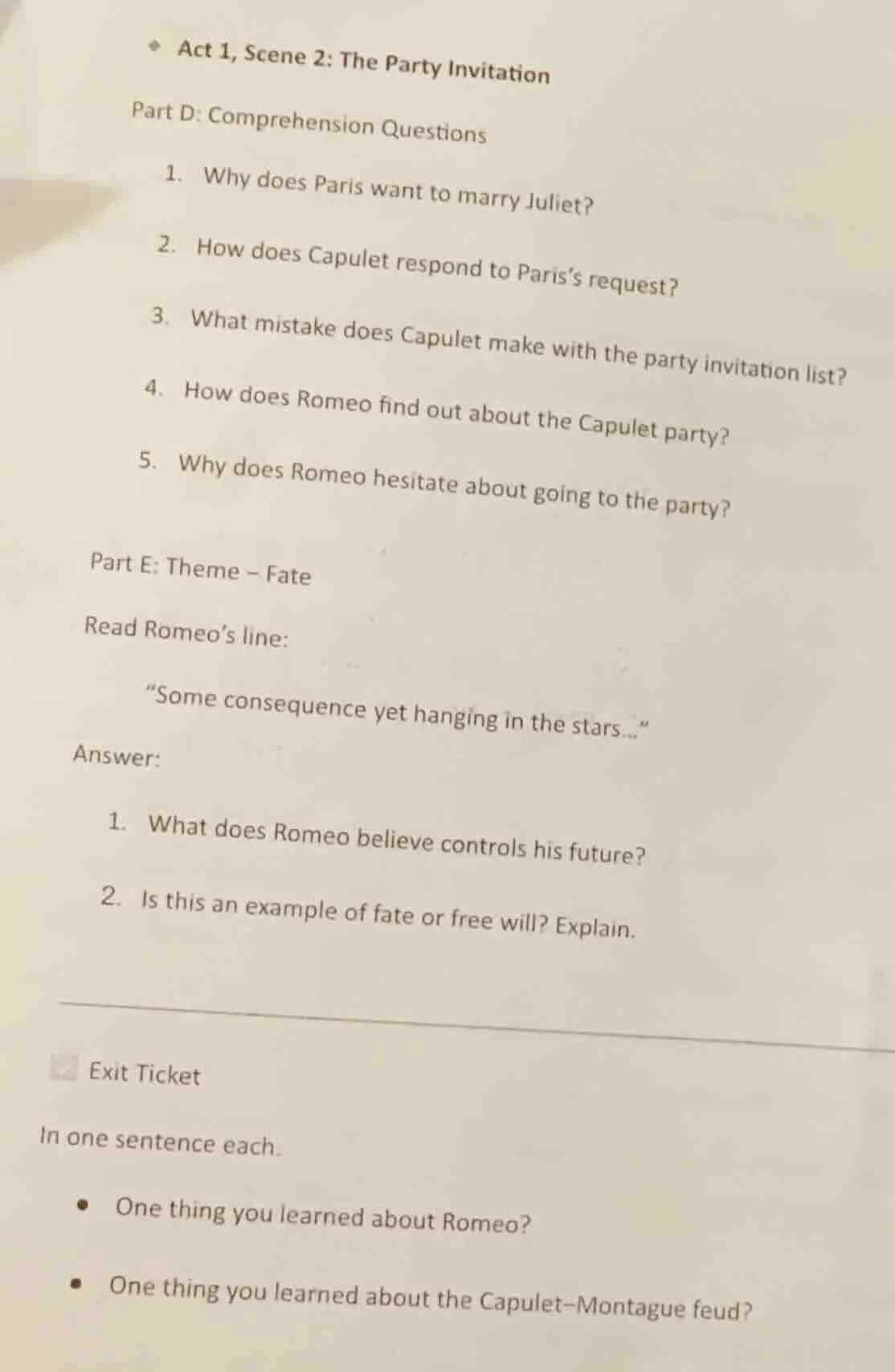 act 1, scene 2: the party invitation part d: comprehension questions 1.…