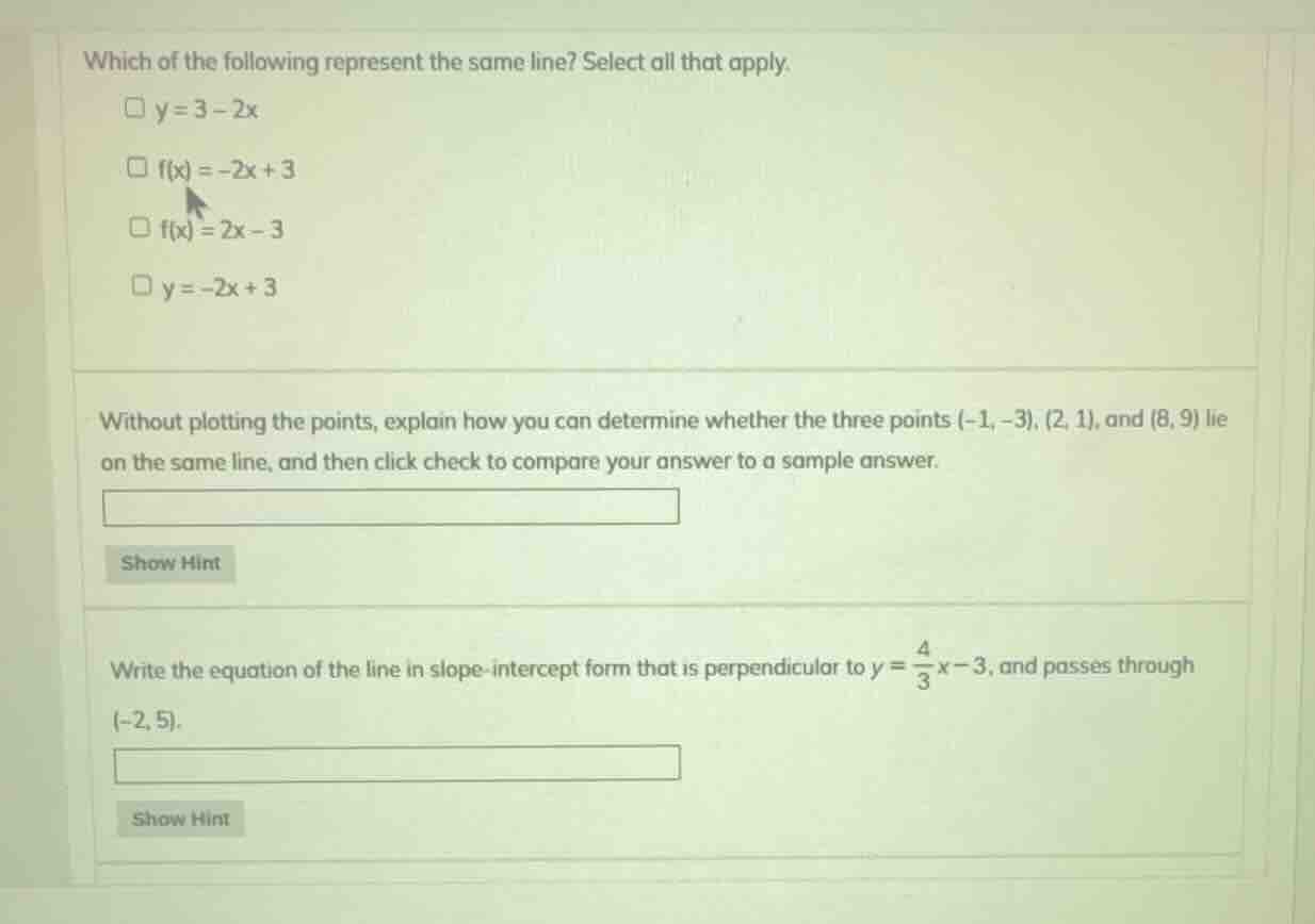 which of the following represent the same line? select all that apply.\…
