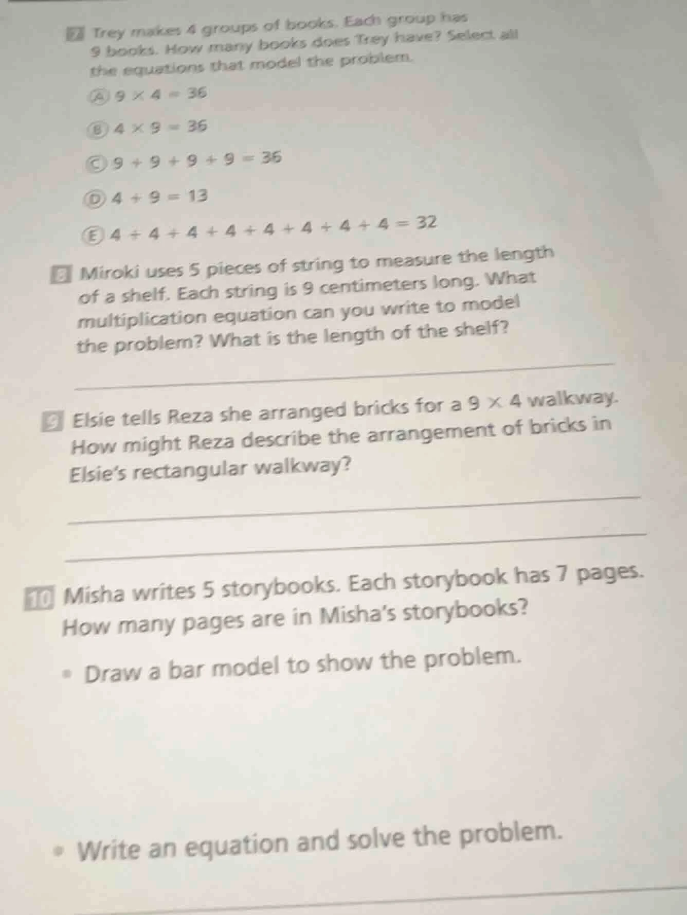 7 trey makes 4 groups of books. each group has 9 books. how many books …