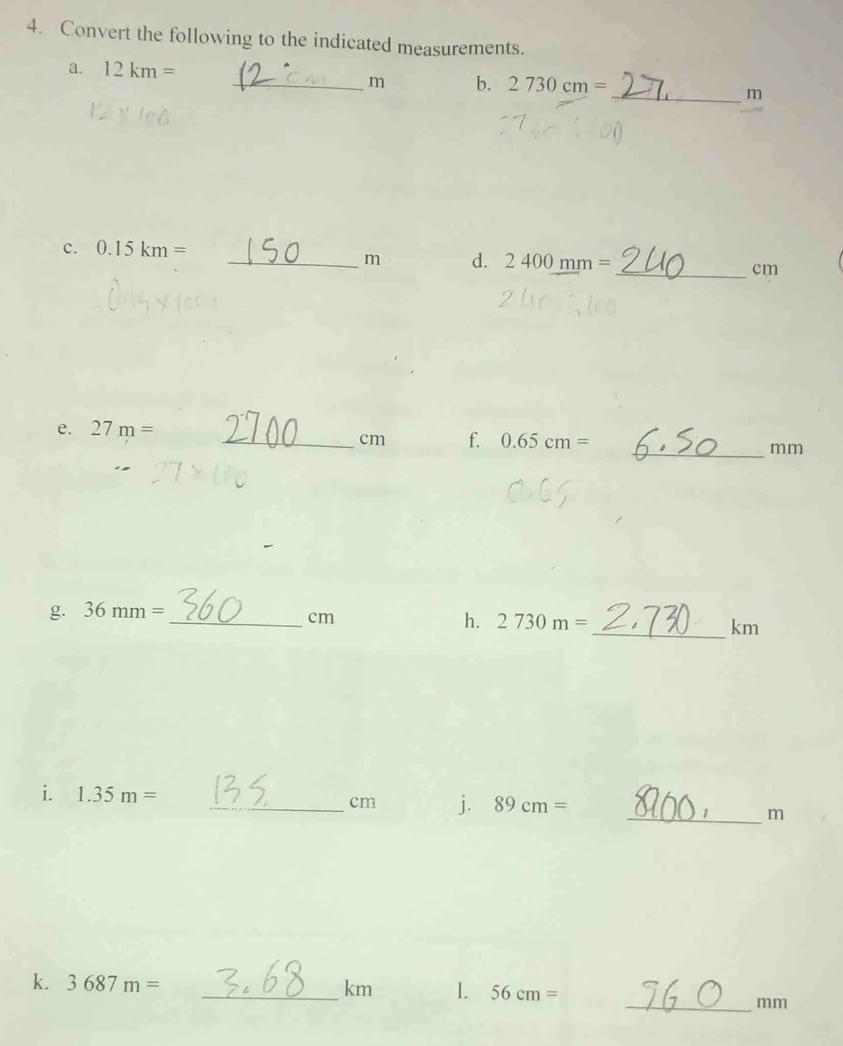 4. convert the following to the indicated measurements. a. 12 km = ____…