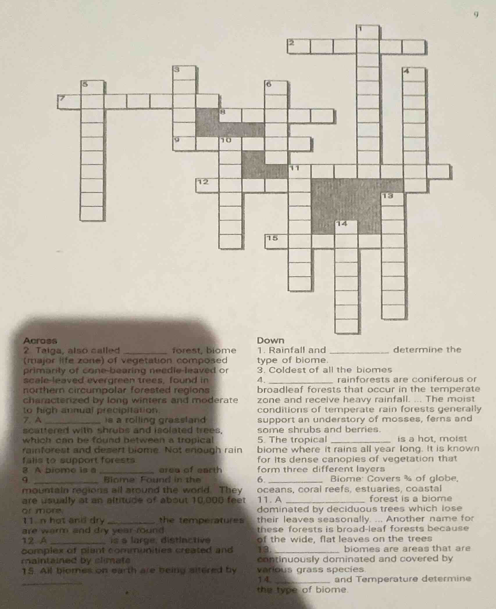 across 2. taiga, also called ______ forest, biome (major life zone) of …