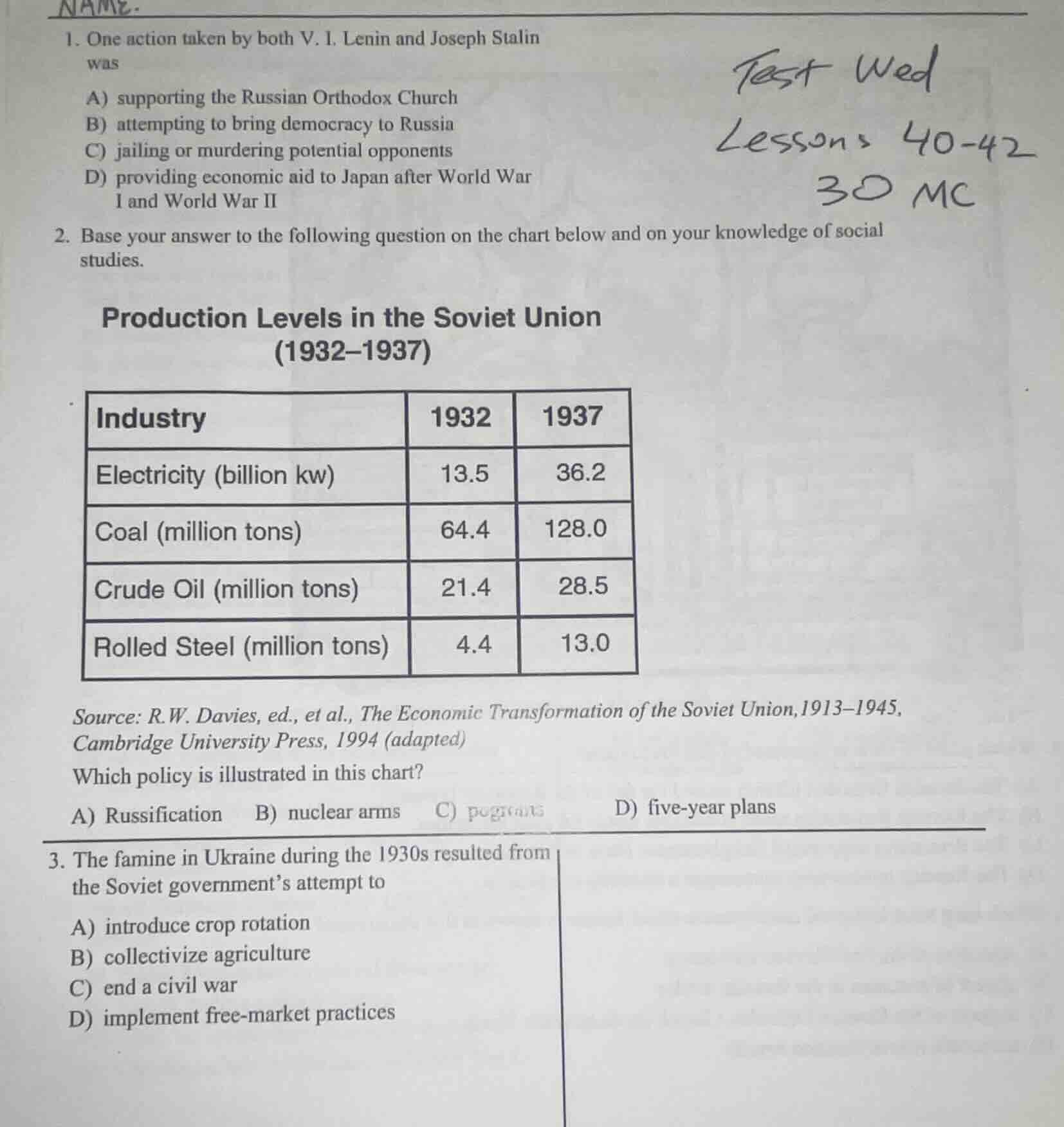 1. one action taken by both v. i. lenin and joseph stalin was a) suppor…