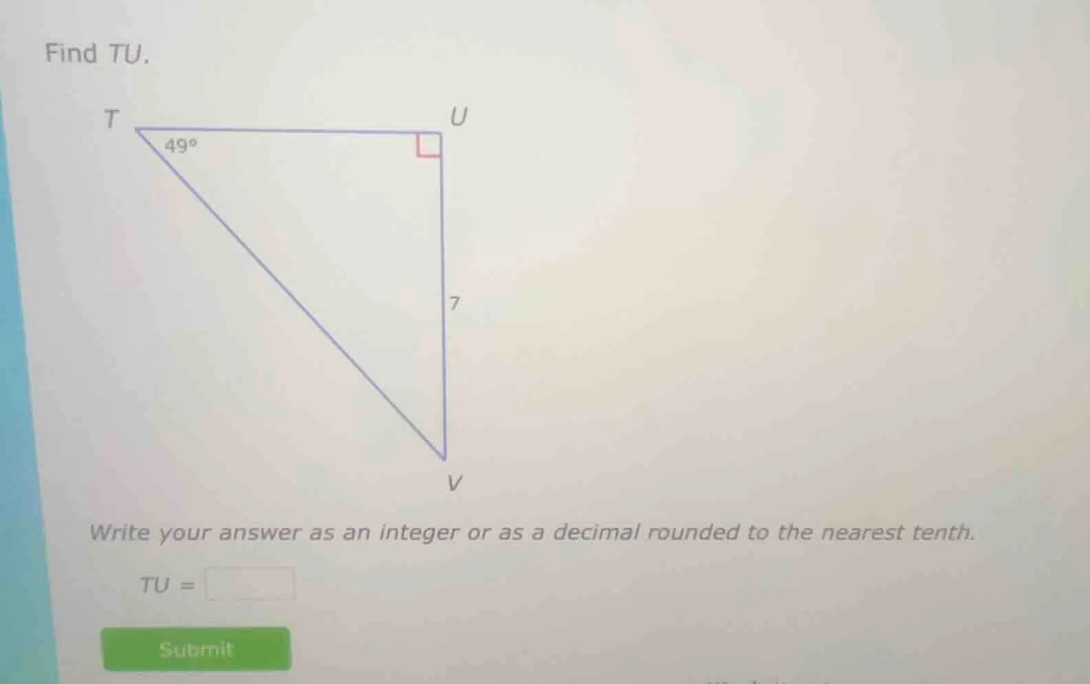 find tu. write your answer as an integer or as a decimal rounded to the…