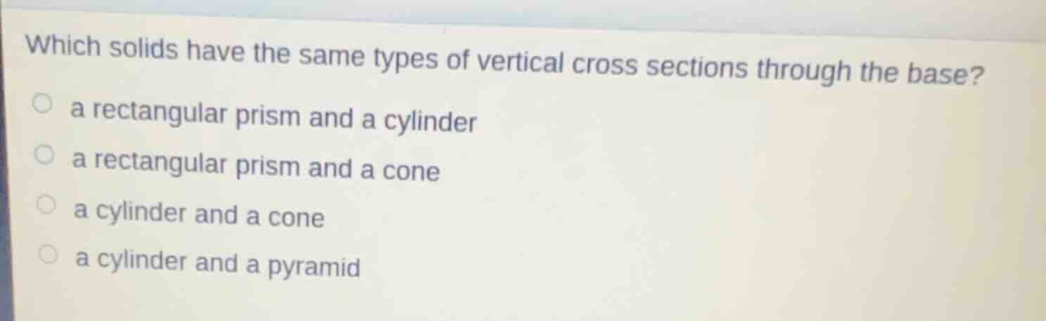 which solids have the same types of vertical cross sections through the…