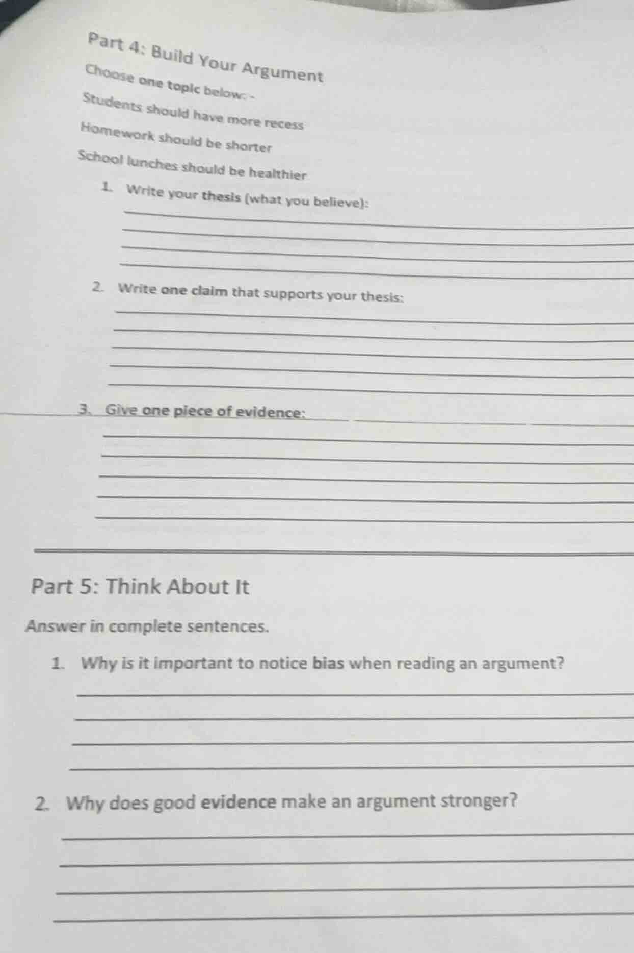 part 4: build your argument choose one topic below:- students should ha…