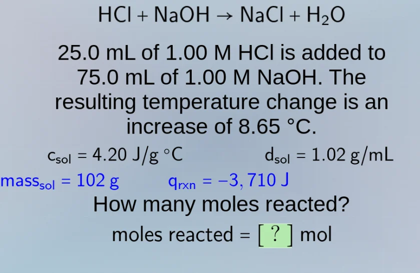 hcl + naoh → nacl + h₂o 25.0 ml of 1.00 m hcl is added to 75.0 ml of 1.…
