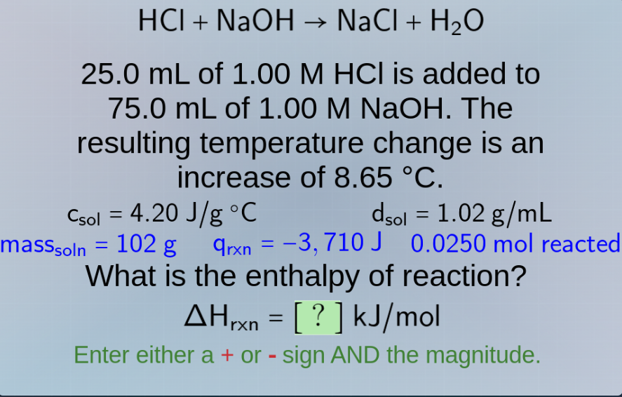 hcl + naoh → nacl + h₂o 25.0 ml of 1.00 m hcl is added to 75.0 ml of 1.…