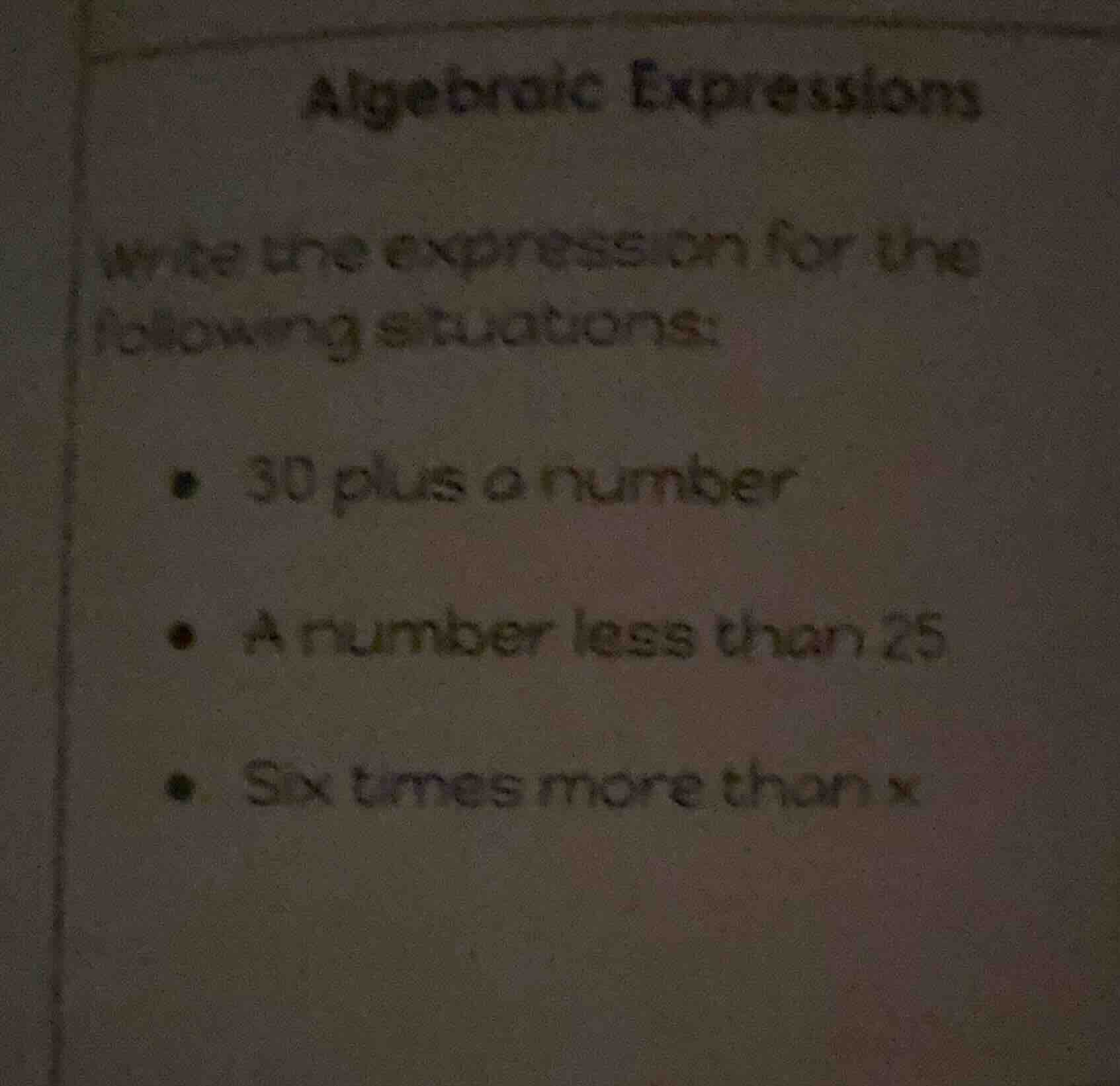 algebraic expressions write the expression for the following situations…