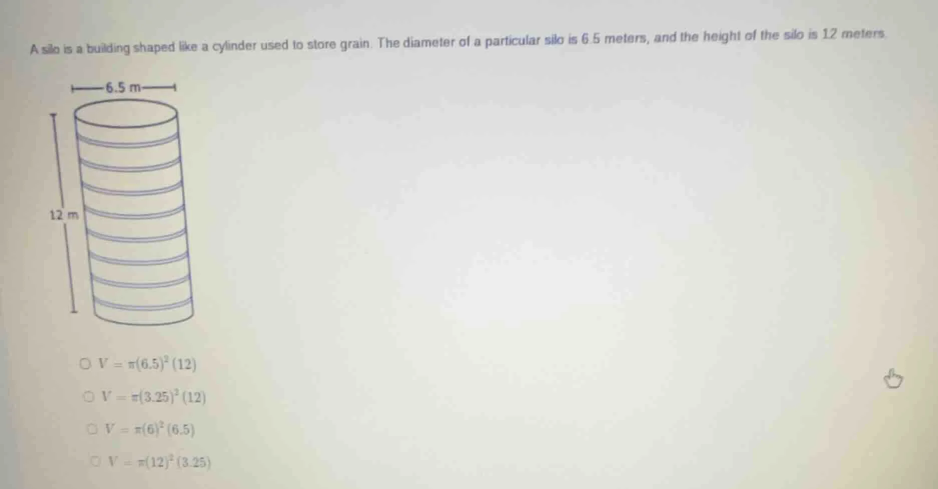 a silo is a building shaped like a cylinder used to store grain. the di…