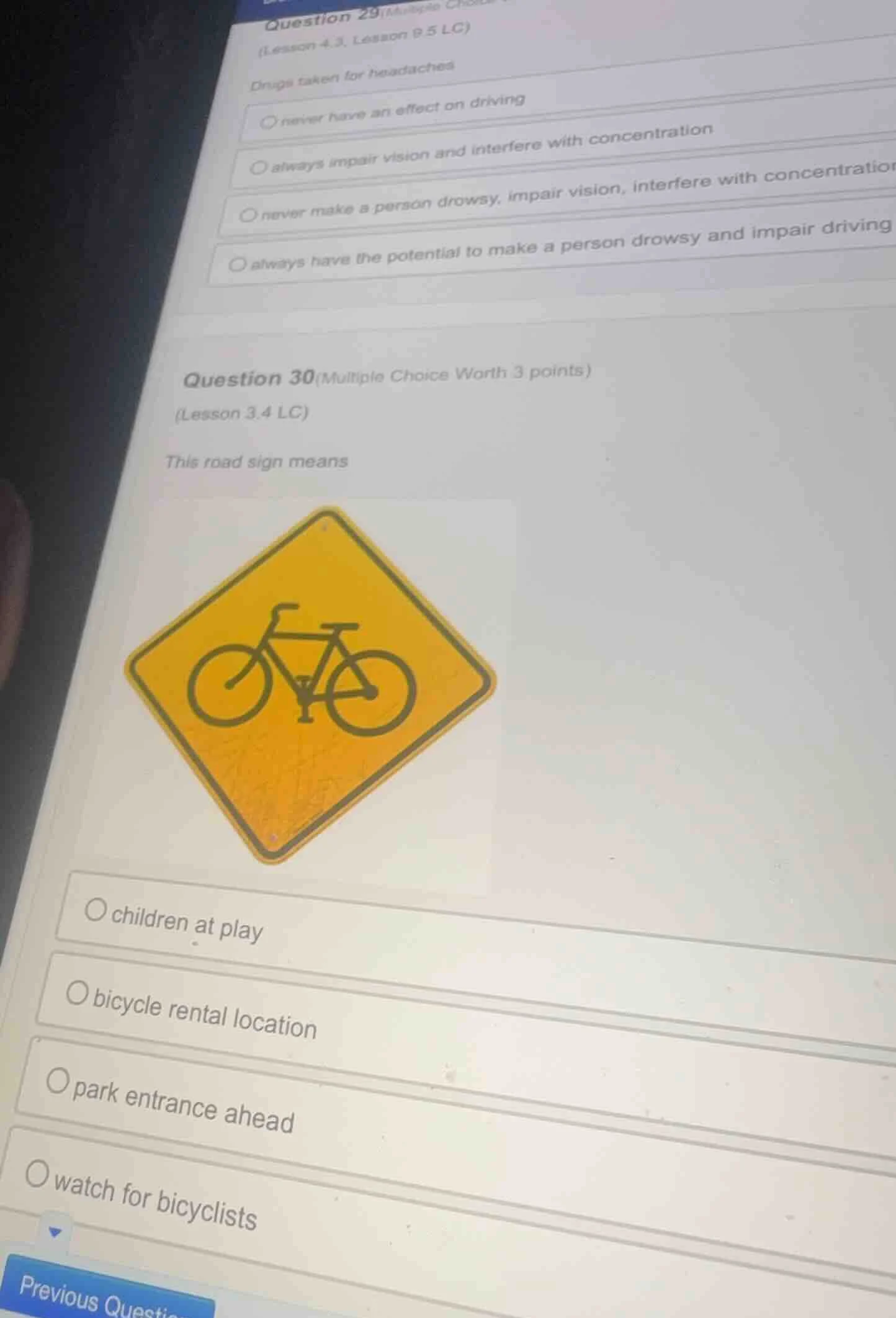 question 30 (multiple choice worth 3 points) (lesson 3.4 lc) this road …
