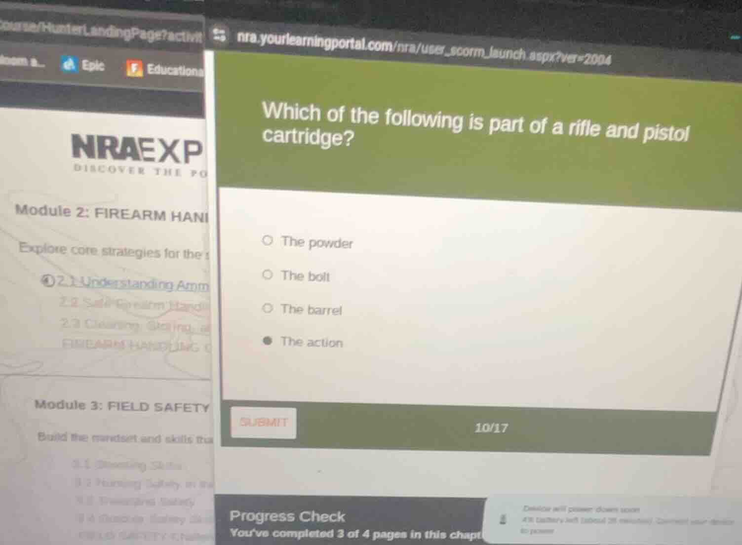 which of the following is part of a rifle and pistol cartridge? the pow…