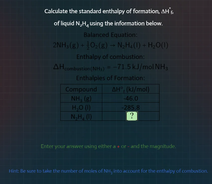 calculate the standard enthalpy of formation, $delta h_{f}^{circ}$, of …