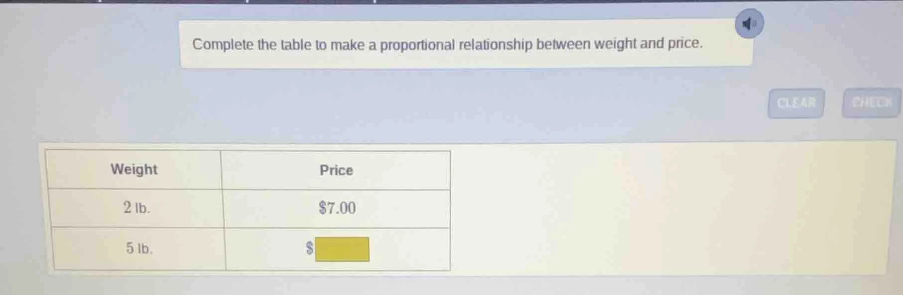 complete the table to make a proportional relationship between weight a…