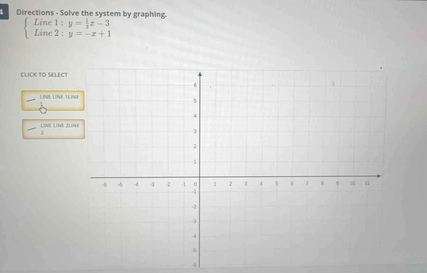 directions - solve the system by graphing. \\begin{cases} line 1: \\, y…