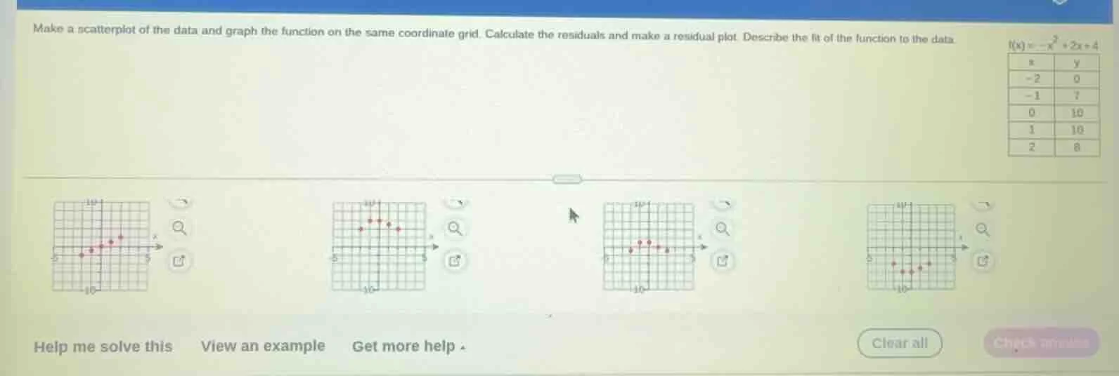 make a scatterplot of the data and graph the function on the same coord…