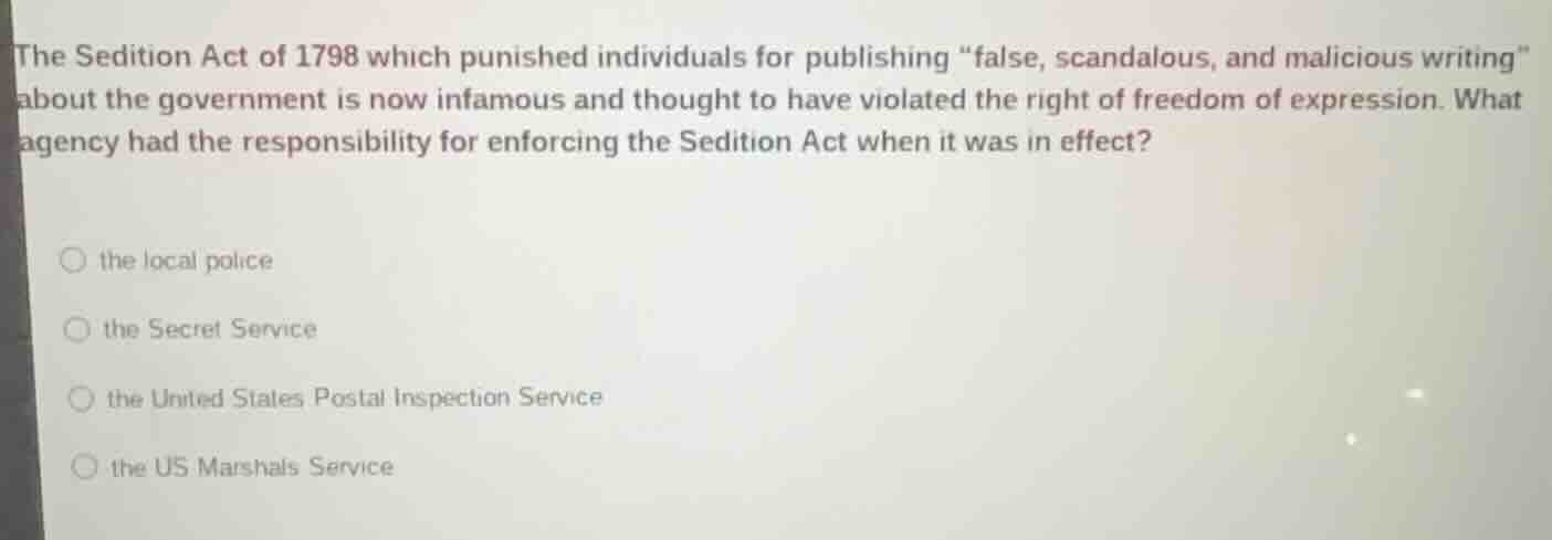 the sedition act of 1798 which punished individuals for publishing \fal…