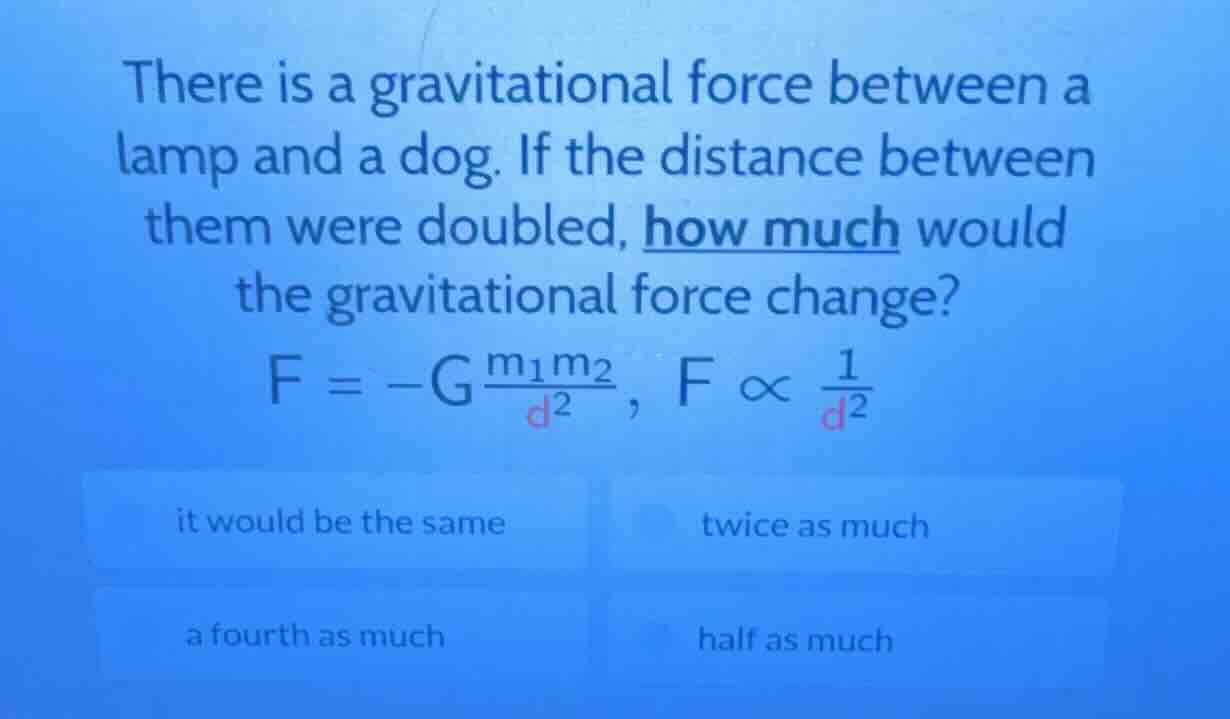 there is a gravitational force between a lamp and a dog. if the distanc…