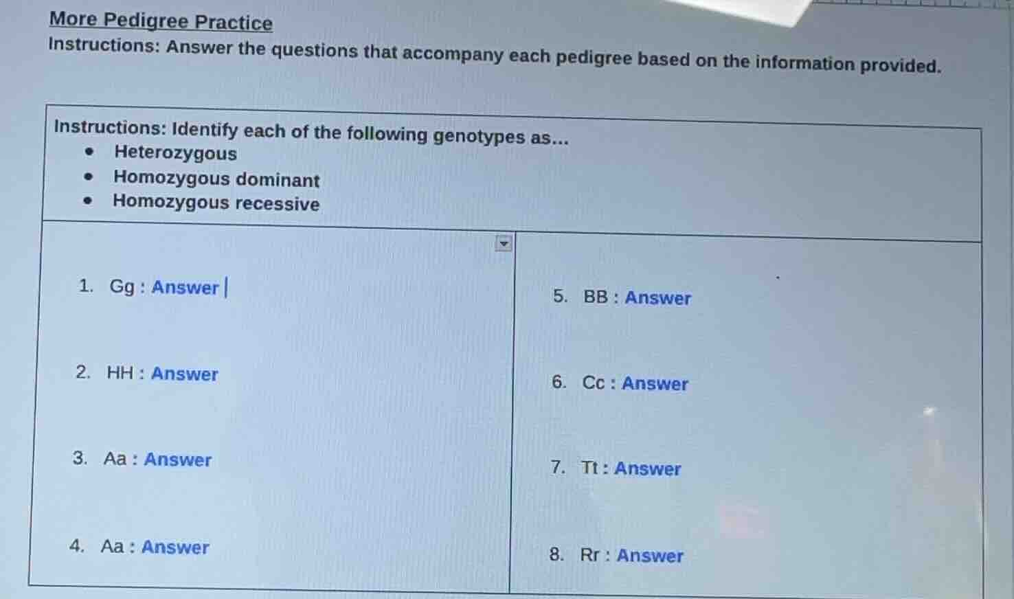 more pedigree practice instructions: answer the questions that accompan…