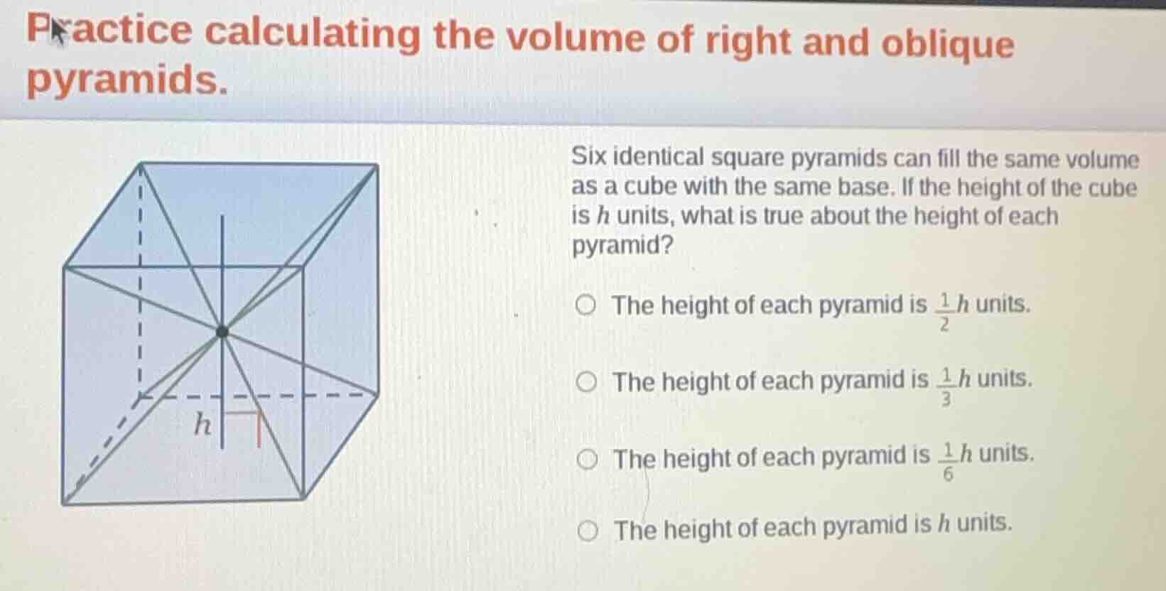 practice calculating the volume of right and oblique pyramids. six iden…